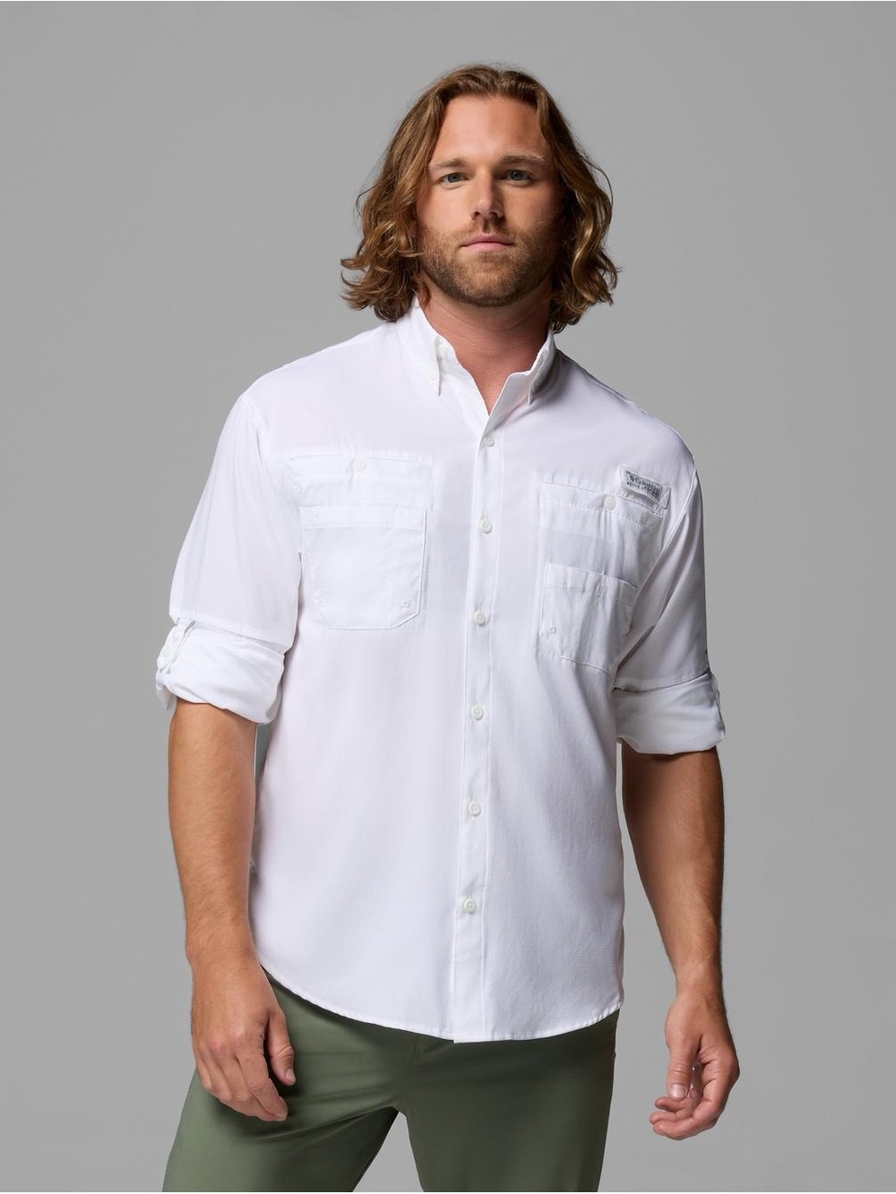 Men's White PFG Tamiami II Omni Shade Button Up Shirt